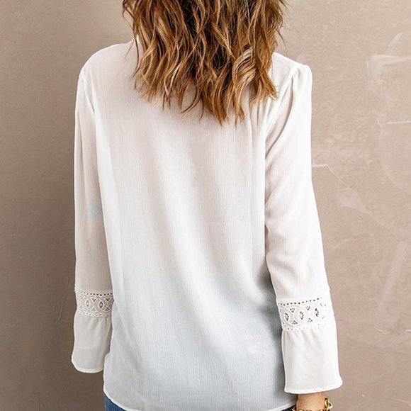 White Lace Ruffed Long Sleeve Blouse - Picture 2 of 6